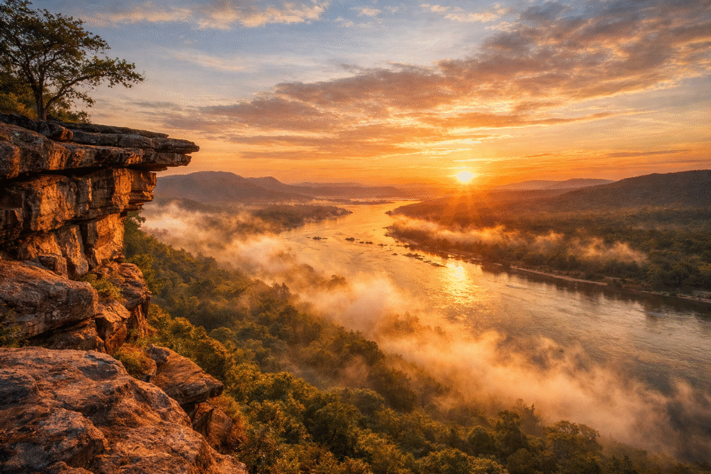 Sunrise at Pha Taem National Park overlooking Mekong River
