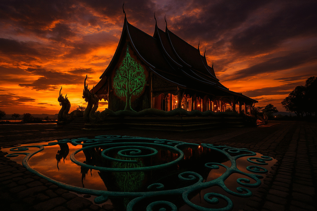Wat Sirindhorn glowing temple at sunset in Ubon Ratchathani, Thailand
